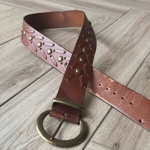 Brown Leather Belt with Brass Accents L